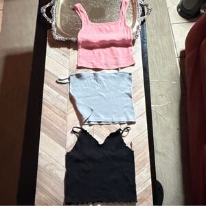 Set of Three Crop Tops - Pink, Gray, Black
